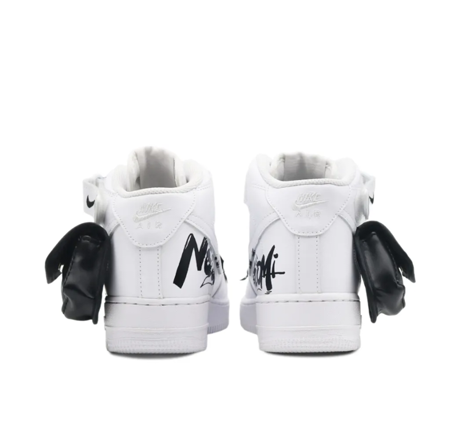 Custom Air Force 1 Mid White Stripe Black Font Bag