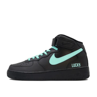 Custom Air Force 1 Mid Black Blue Swoosh Font Lucky