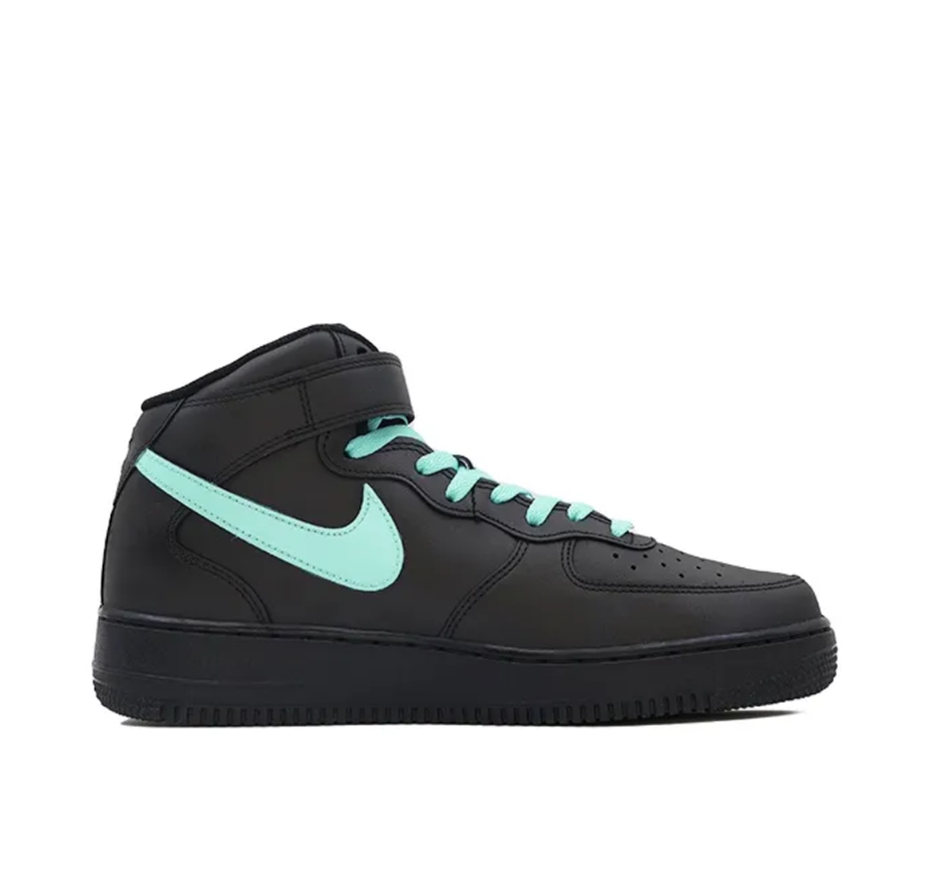 Custom Air Force 1 Mid Black Blue Swoosh Font Lucky