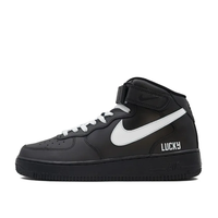 Custom Air Force 1 Mid Black White Swoosh Font Lucky