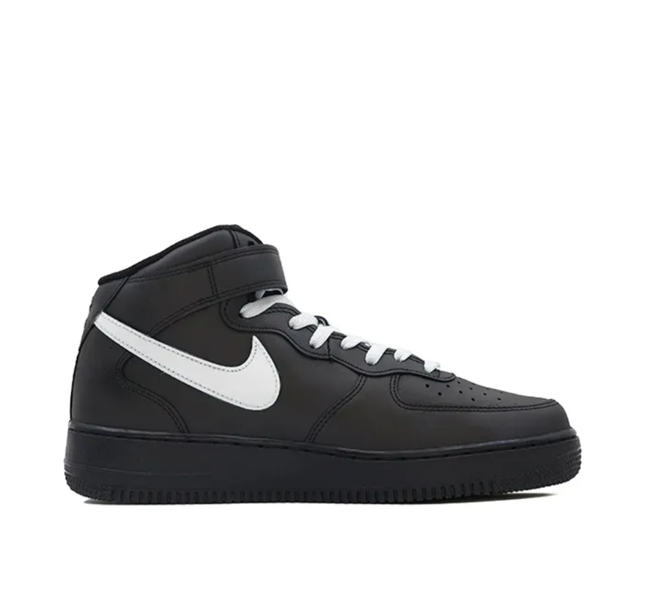 Custom Air Force 1 Mid Black White Swoosh Font Lucky