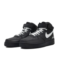 Custom Air Force 1 Mid Black White Swoosh Font Lucky