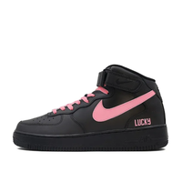 Custom Air Force 1 Mid Black Pink Swoosh Font Lucky