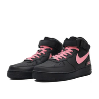 Custom Air Force 1 Mid Black Pink Swoosh Font Lucky