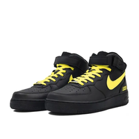 Custom Air Force 1 Mid Black Yellow Swoosh Font Lucky