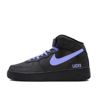 Custom Air Force 1 Mid Black Purple Swoosh Font Lucky