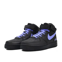 Custom Air Force 1 Mid Black Purple Swoosh Font Lucky