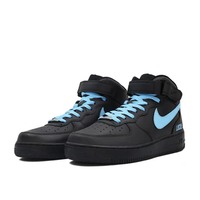 Custom Air Force 1 Mid Black Blue Swoosh Font Lucky