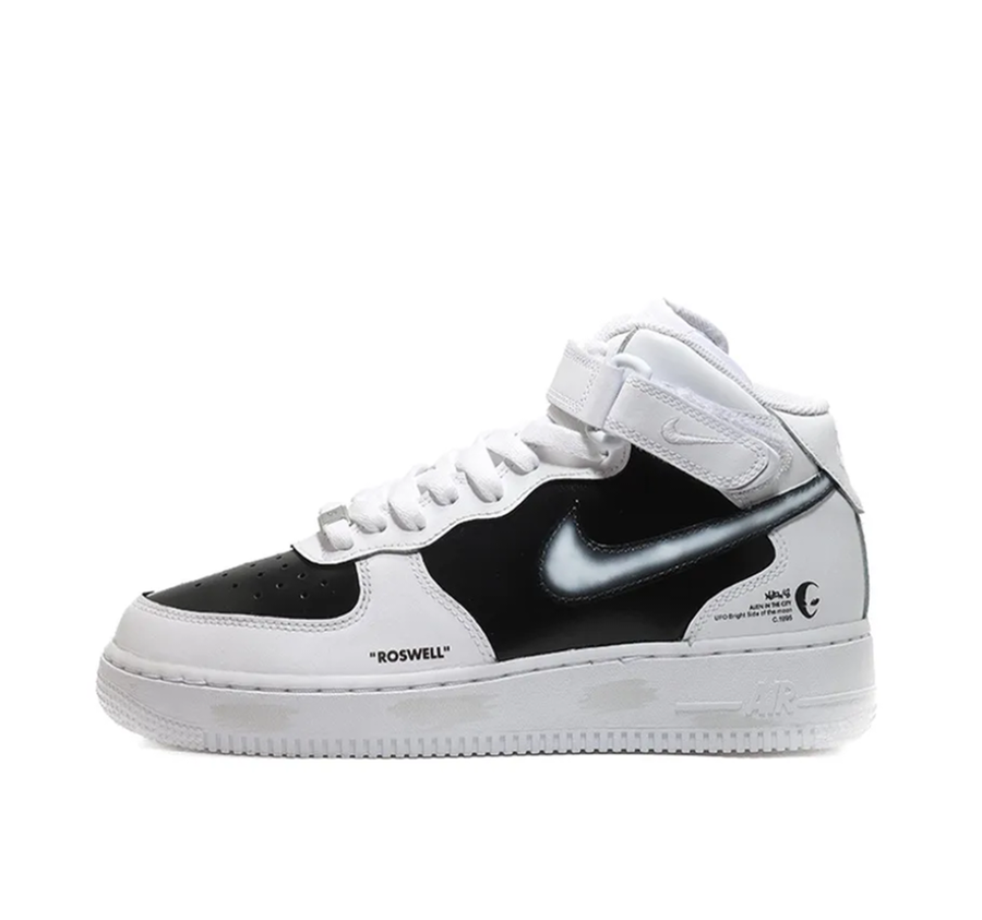 Custom Air Force 1 Mid Black White Blurry