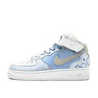 Custom Air Force 1 Mid Black Blue Floral Pattern