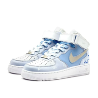 Custom Air Force 1 Mid Black Blue Floral Pattern