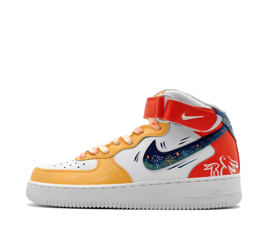 Custom Air Force 1 Mid Firework Orange Red