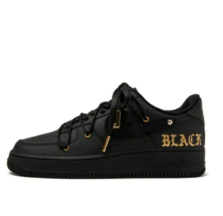 Custom Air Force 1 Low Extra Black Lace Gold Black Font