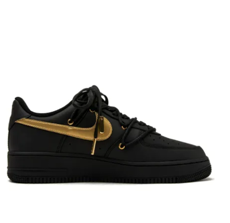 Custom Air Force 1 Low Extra Black Lace Gold Black Font