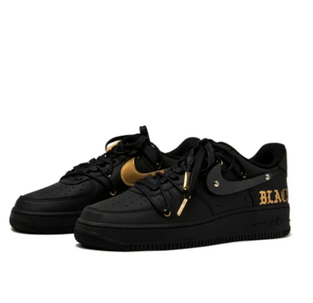 Custom Air Force 1 Low Extra Black Lace Gold Black Font