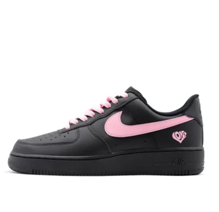 Custom Air Force 1 Low Pink Swoosh Black Heart Pattern