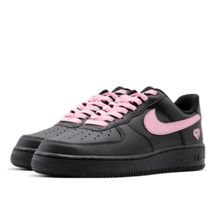 Custom Air Force 1 Low Pink Swoosh Black Heart Pattern