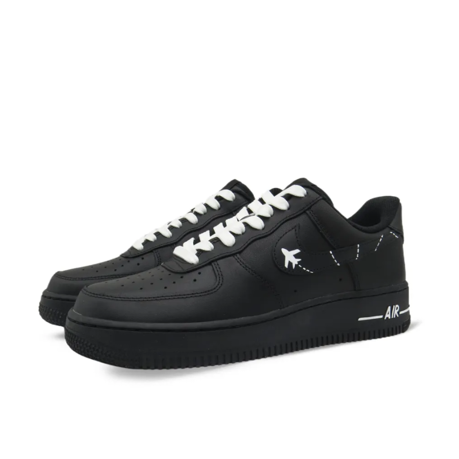 Custom Air Force 1 Low Black Airplane Route White