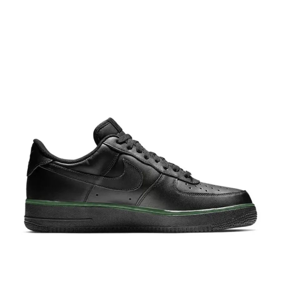 Custom Air Force 1 Low Black Green Swoosh Font Stay Safe