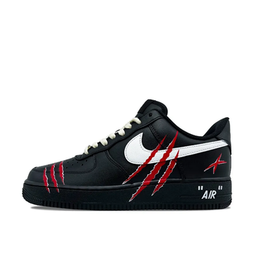 Custom Air Force 1 Low Black Swoosh Black Red Claw Mark