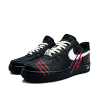 Custom Air Force 1 Low Black Swoosh Black Red Claw Mark