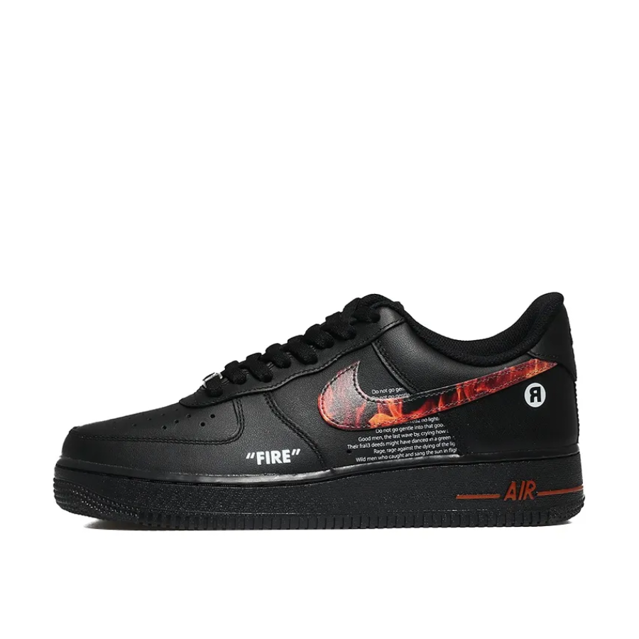 Custom Air Force 1 Low Fire Swoosh Black White Font