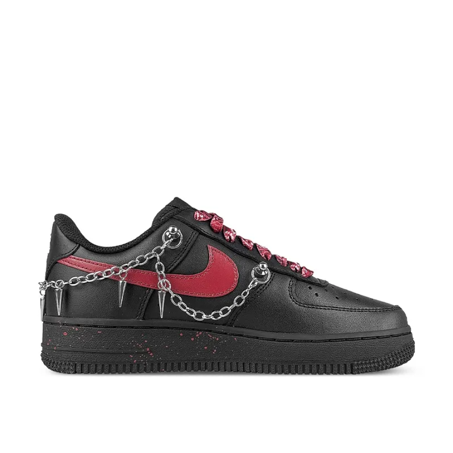 Custom Air Force 1 Low Black Stone Red Swoosh Metal Chain