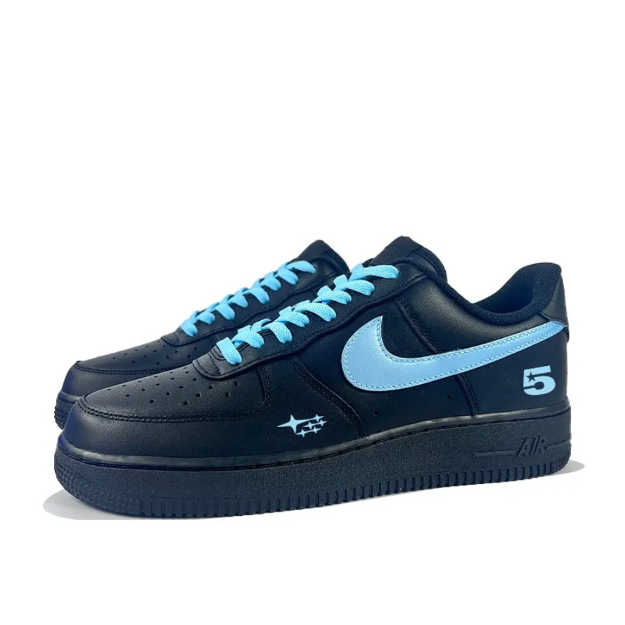 Custom Air Force 1 Low Black Blue 5 Font