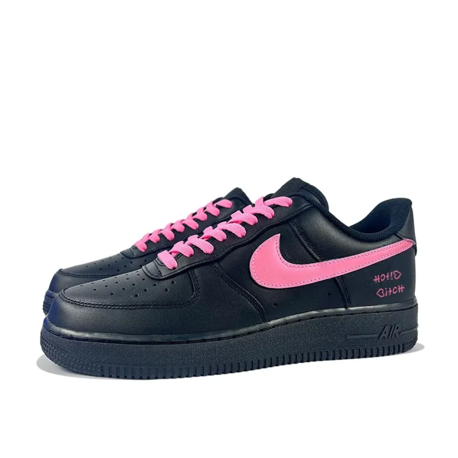 Custom Air Force 1 Low Black Pink Swoosh