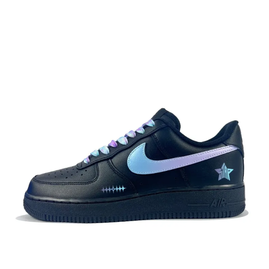 Custom Air Force 1 Low Black Blue Purple Swoosh Star