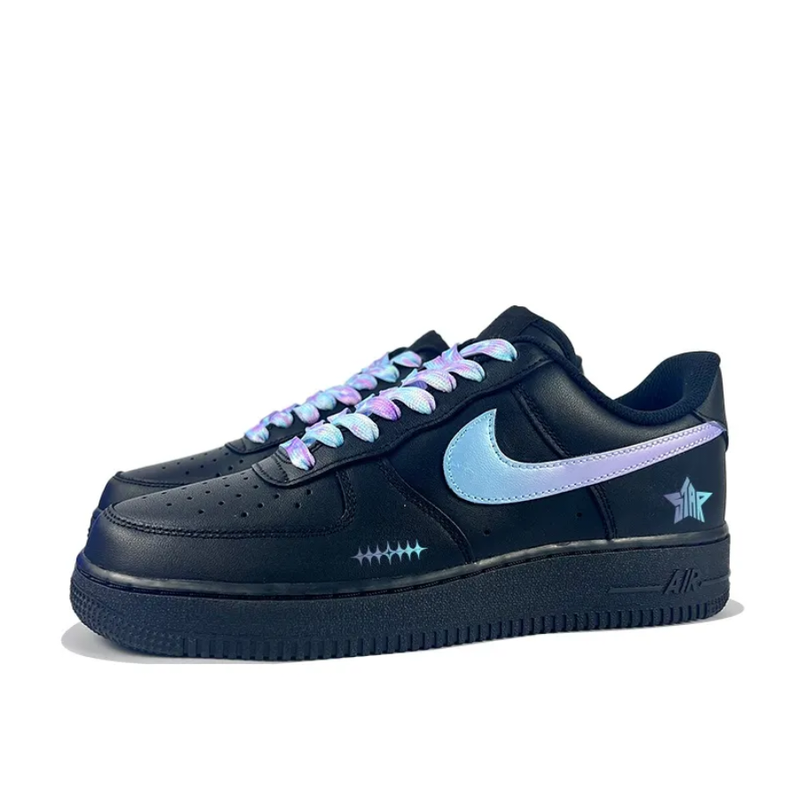 Custom Air Force 1 Low Black Blue Purple Swoosh Star