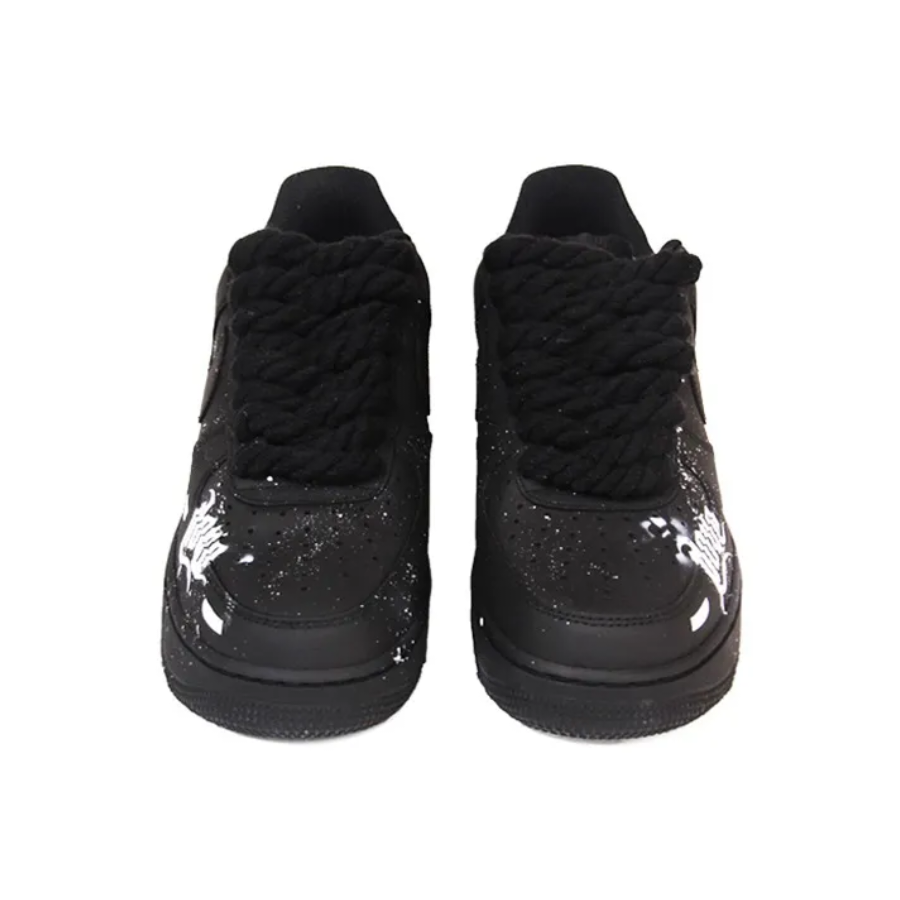 Custom Air Force 1 Low Black White Spray Font