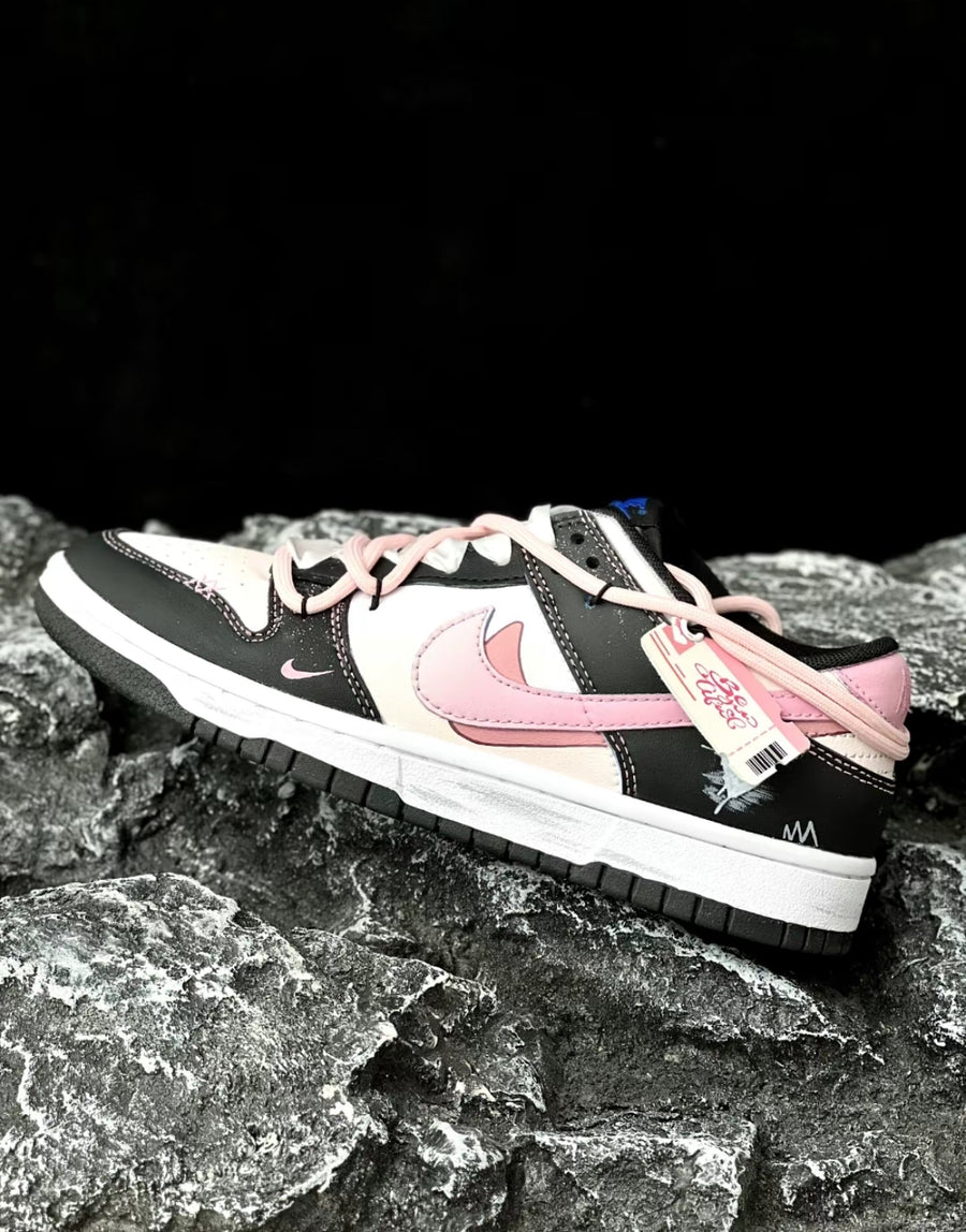 Custom Dunk Extra Lace Dark Pink Swoosh Shadow Black White