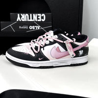 Custom Dunk Extra Lace Dark Pink Swoosh Shadow Black White