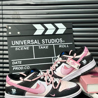 Custom Dunk Extra Lace Dark Pink Swoosh Shadow Black White