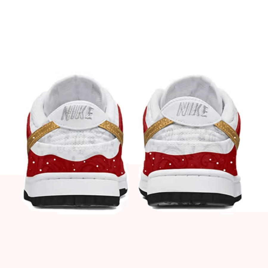 Custom Dunk Christmas Red White Gold Swoosh