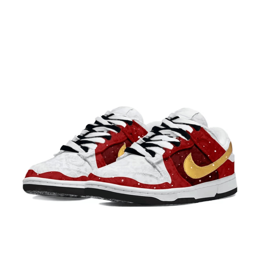 Custom Dunk Christmas Red White Gold Swoosh