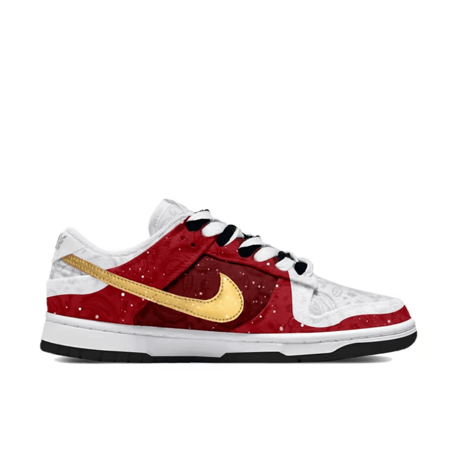 Custom Dunk Christmas Red White Gold Swoosh