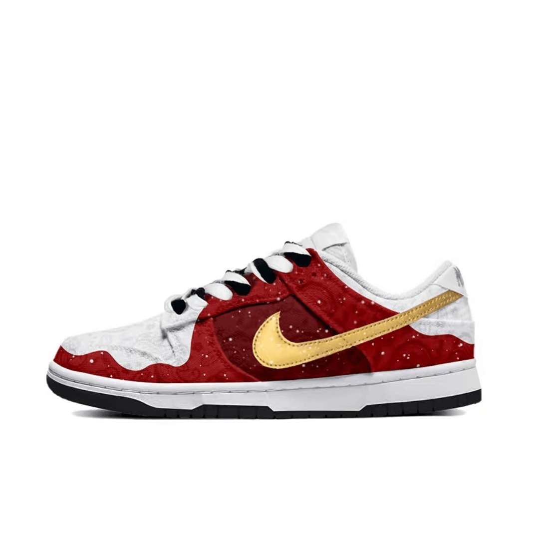 Custom Dunk Christmas Red White Gold Swoosh