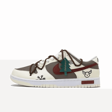 Custom Dunk Christmas Grey Dark Red Snowflake And Elk Print 