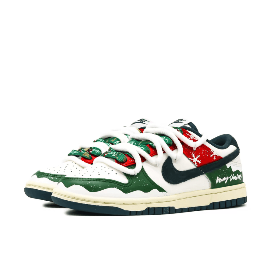 Custom Dunk Christmas Green Red White Snowflake Print