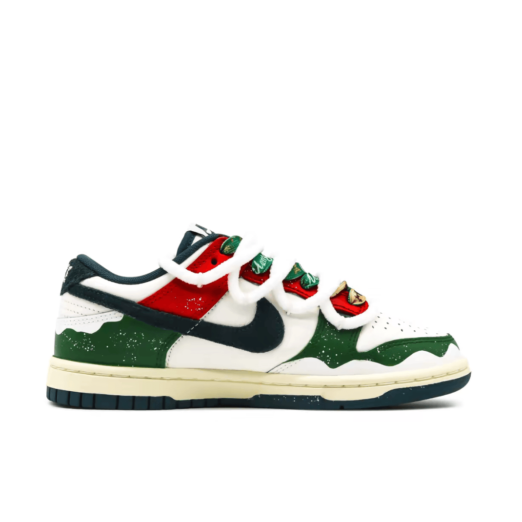 Custom Dunk Christmas Green Red White Snowflake Print