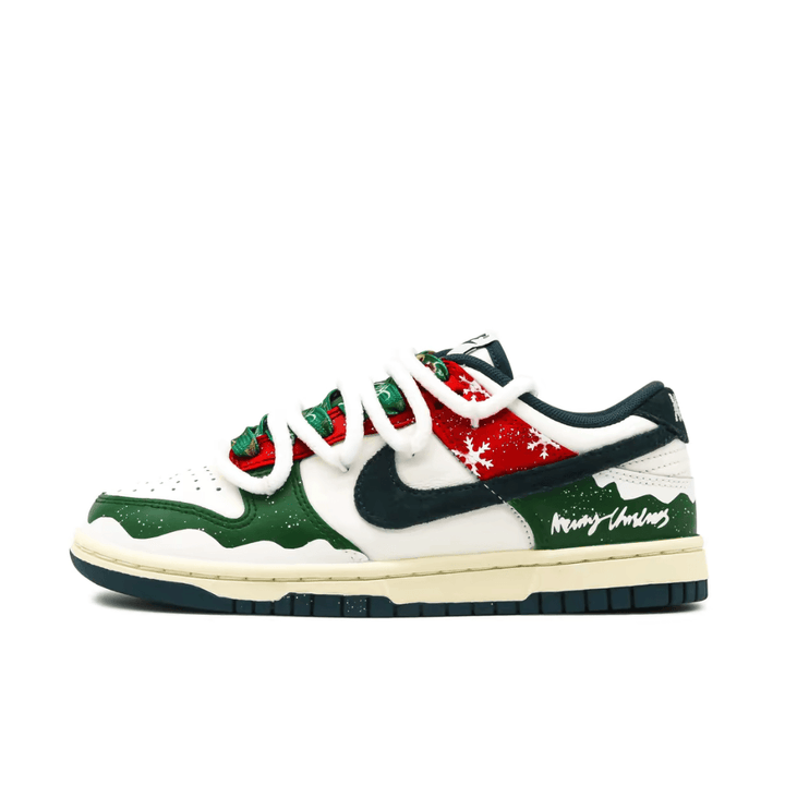 Custom Dunk Christmas Green Red White Snowflake Print