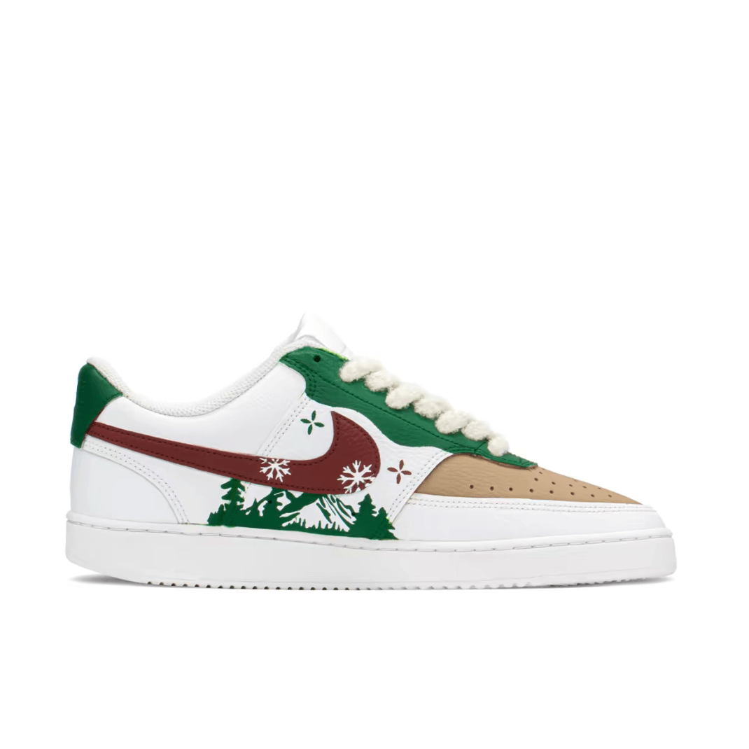 Custom Air Force 1 Christmas Khaki Green Red Christmas Tree Print