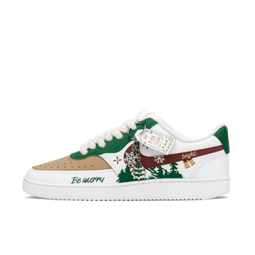 Custom Air Force 1 Christmas Khaki Green Red Christmas Tree Print