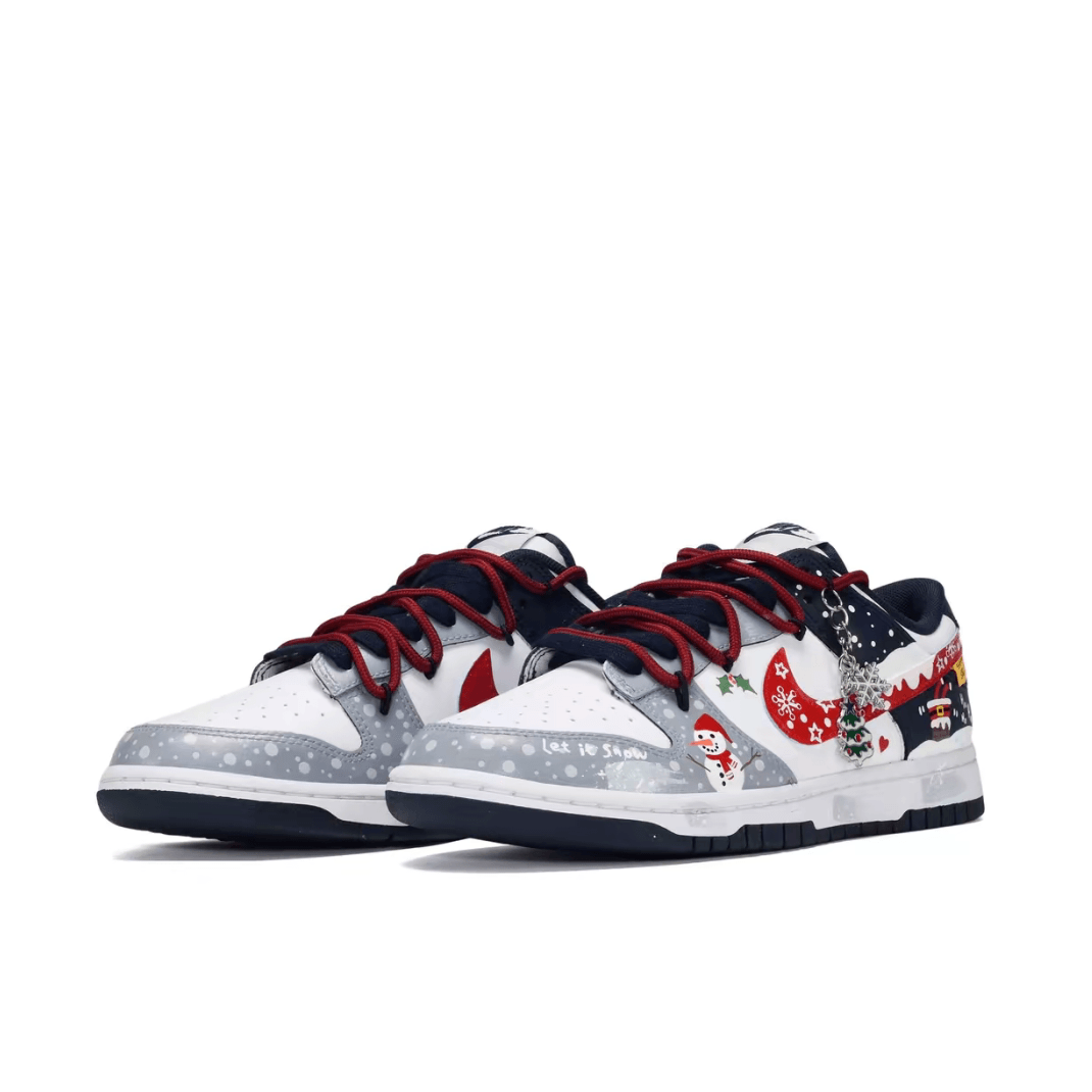 Custom Dunk Christmas Grey Dark Blue Red Snowflakes Snowman