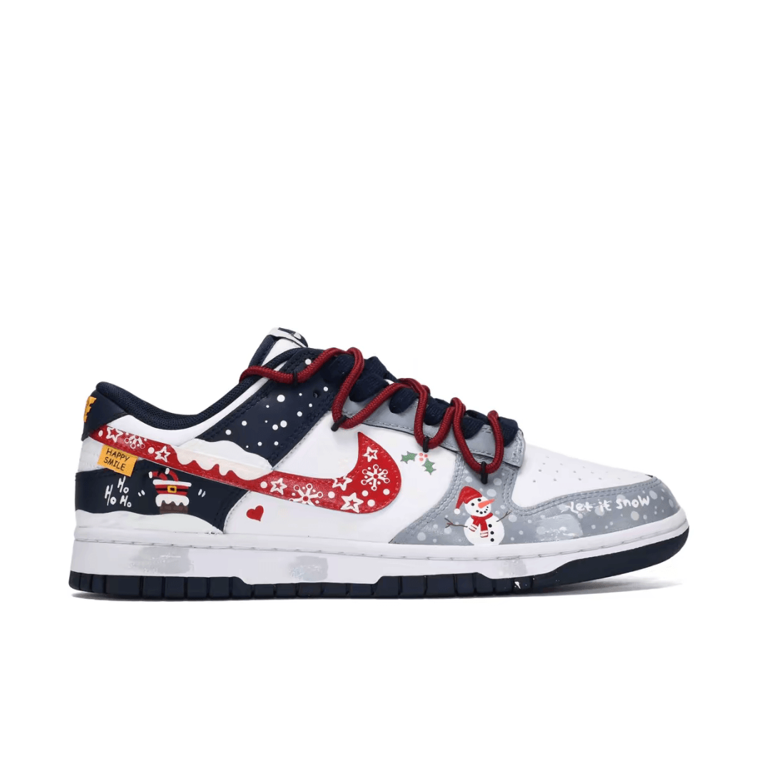 Custom Dunk Christmas Grey Dark Blue Red Snowflakes Snowman