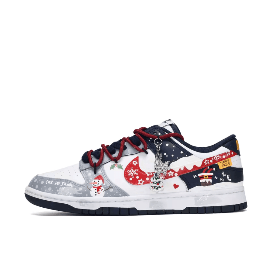 Custom Dunk Christmas Grey Dark Blue Red Snowflakes Snowman