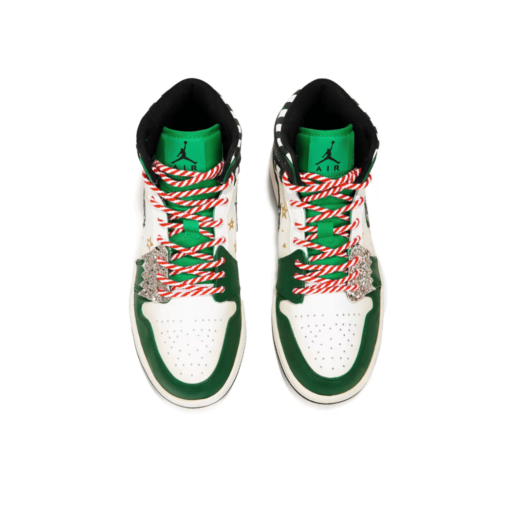 Custom Air Jordan 1 Christmas Green White Stars High