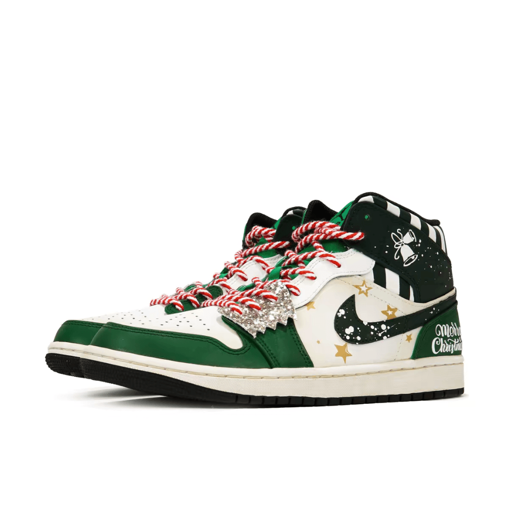 Custom Air Jordan 1 Christmas Green White Stars High